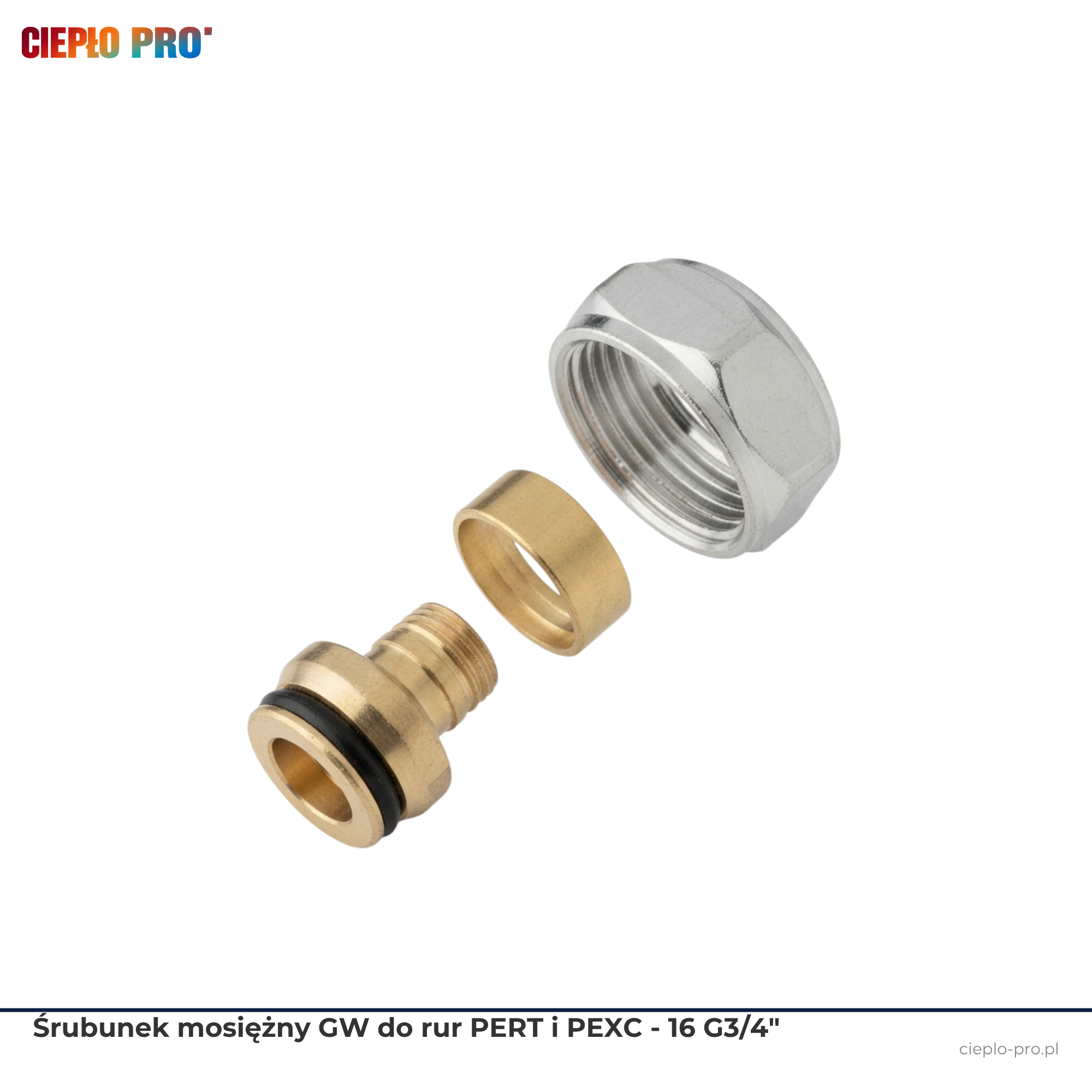 Śrubunek mosiężny GW do rur PERT i PEXC - 16 G3/4"